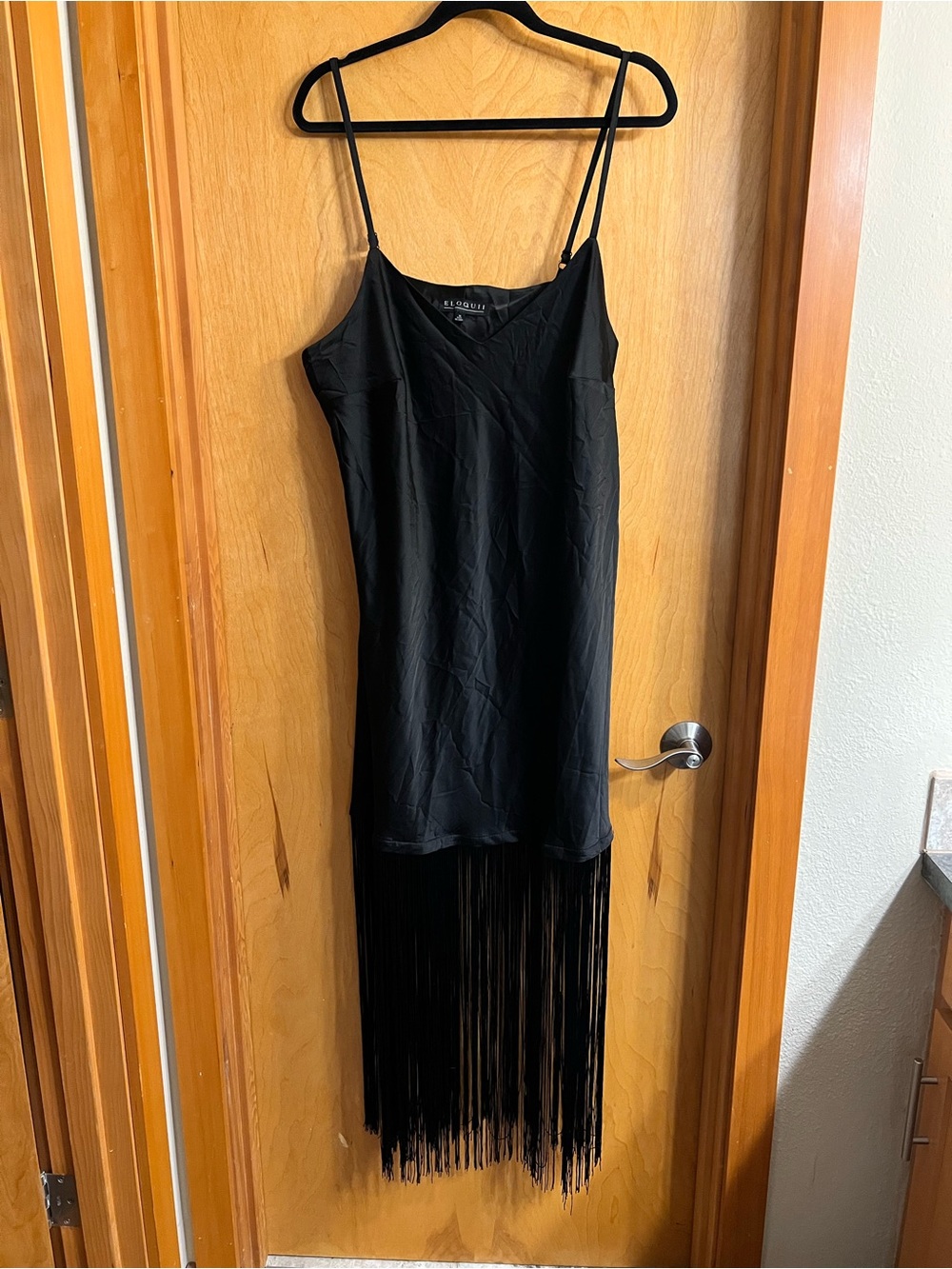 🖤 Eloquii Black Silk Fringe Hem Shift Dress NWT - 16